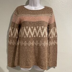 Zara Knit Womens Made Fair Isle Wool Blend Sweater Nordic Tan Camel Brown M